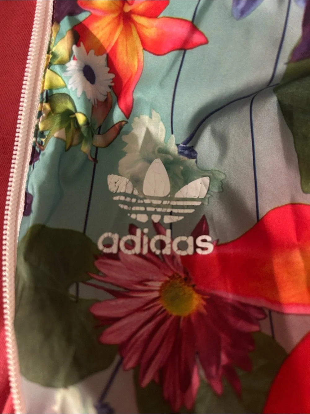 adidas Red Multi Floral Bomber Jacket